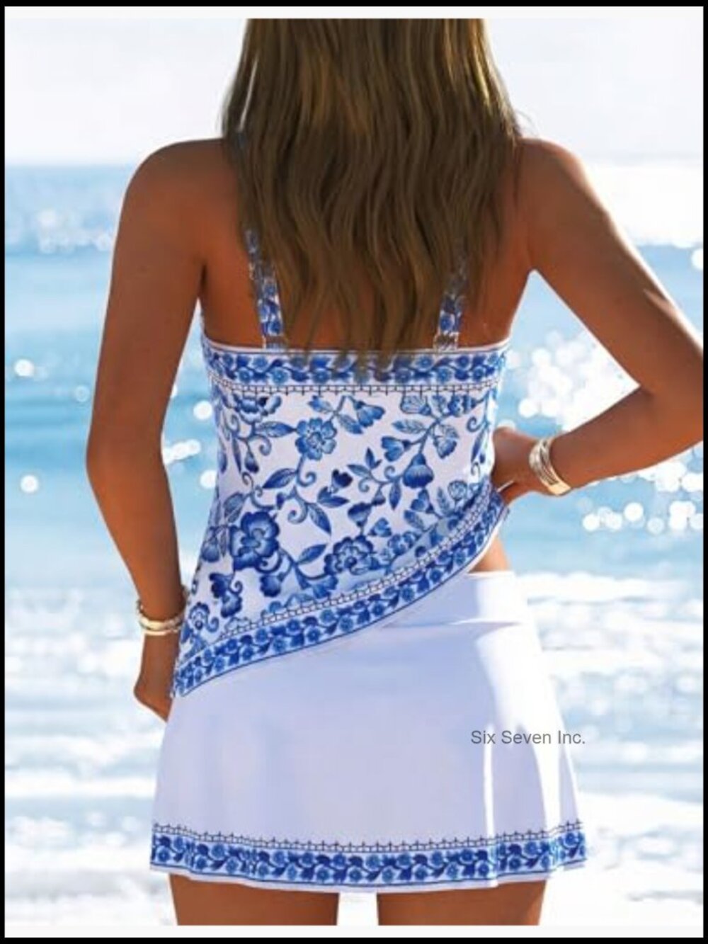 Tankini Swimsuits Tummy Control Two Piece with Skirt Modest Slimming Swim Dress - Picture 2 of 6
